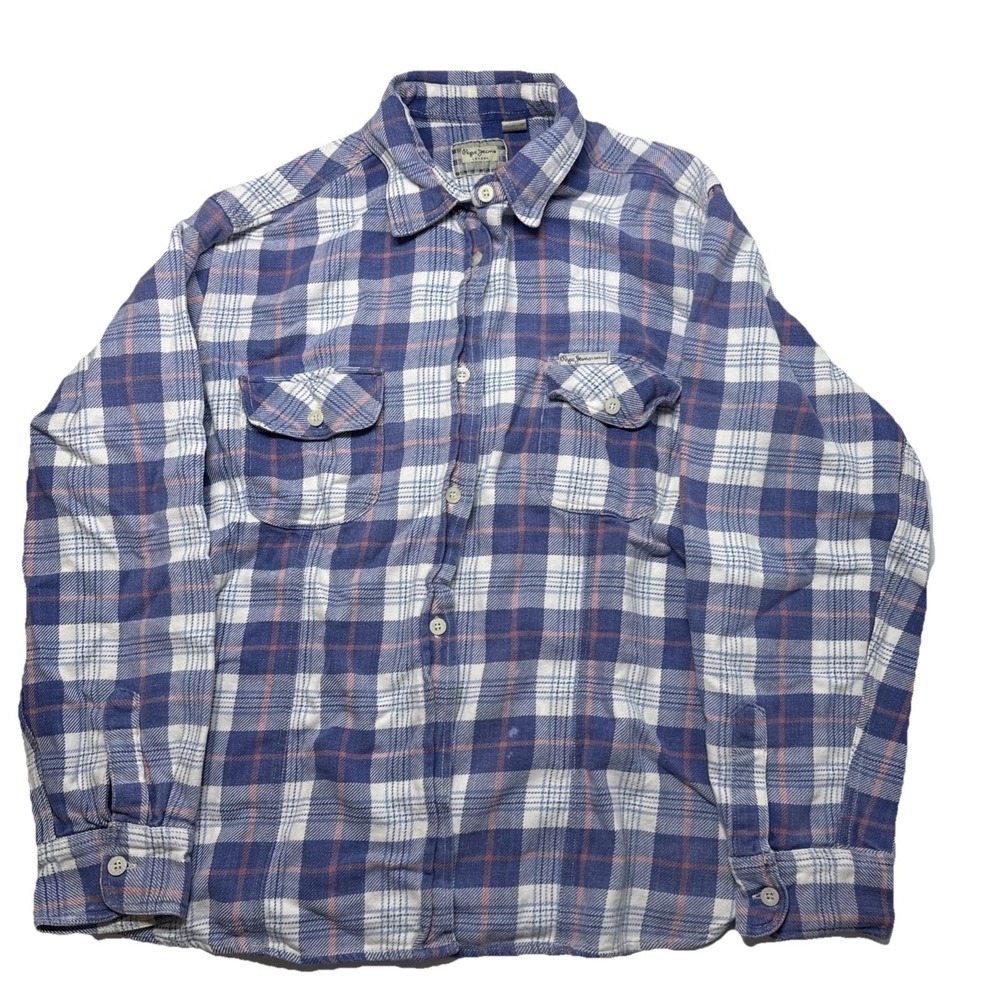 Pepe Jeans London Womens Check Plaid Flannel Button Down Large Preppy Casual